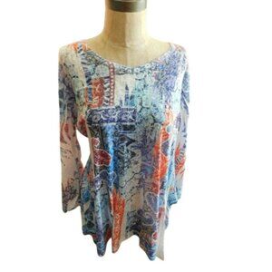 Katina Marie Size M Medium Artsy Vneck 3/4 Sleeve Top